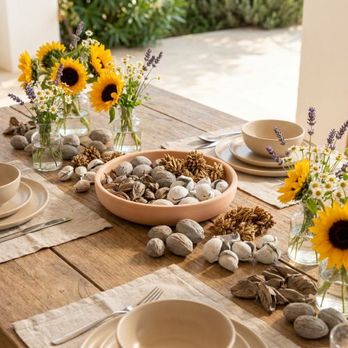 Artikel Potpourri tafeldecoratie met noten voor een natuurlijke zomerse sfeer.