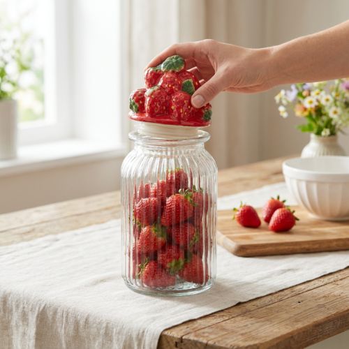 Artikel Snoeppot keramiek deksel aardbei Ø10,5cm H26cm