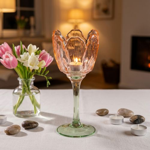 Artikel Tulpvormige glazen theelichthouder, vintage stijl, romantische woondecoratie, 20 cm