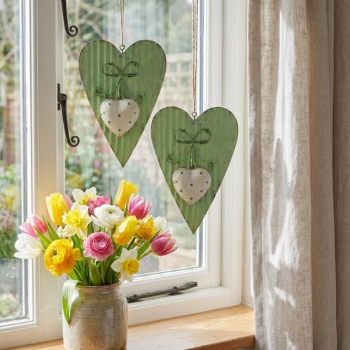 Metalen hart, decoratief hart om op te hangen, hartdecoratie H14,5cm 2 st. | Floristik24.nl