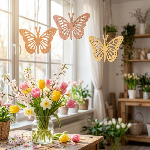 Decoratieve vlinders decoratie hanger oranje/roze/geel 12cm 12 stuks | Floristik24.nl
