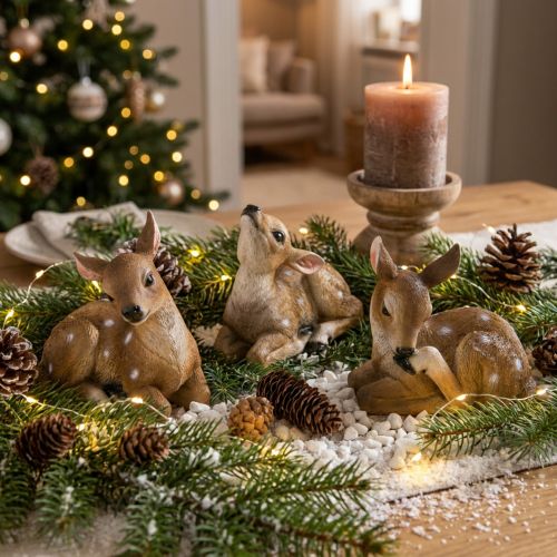 Hertendecoratie hertenfiguur liggend tafeldecoratie 13×6,5×12cm 3 stuks | Floristik24.nl