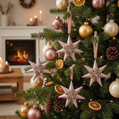 Kersthanger deco ster om op te hangen roze 4st | Floristik24.nl