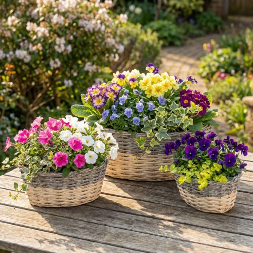 Rieten plantenmand Plantenschaal L29/33/38cm set van 3 | Floristik24.nl