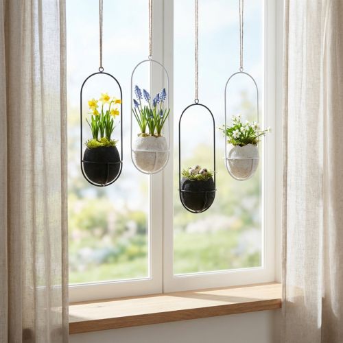 Paasdecoratie om op te hangen, eierschaal om te planten, lentedecoratie zwart/wit H24cm 4 st | Floristik24.nl