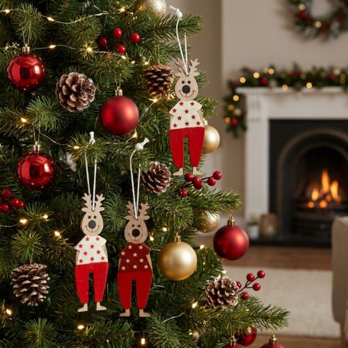 Rendier om op te hangen, kerstversiering, kerstboomversiering, houten decoratie voor advent H13cm 8 st | Floristik24.nl