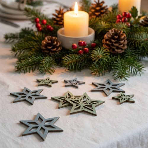 Deco sterren hout blauw, groen houten sterren kerst 4cm mix 36st | Floristik24.nl