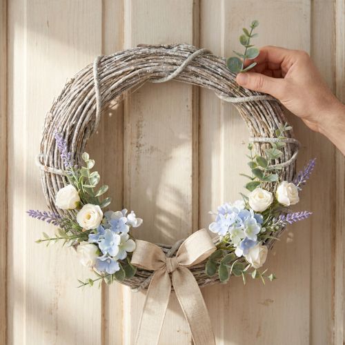 Decoratieve krans, witgekalkt, deurkrans, shabby chic, Ø42cm, natuurlijke takken, landelijke stijl | Floristik24.nl