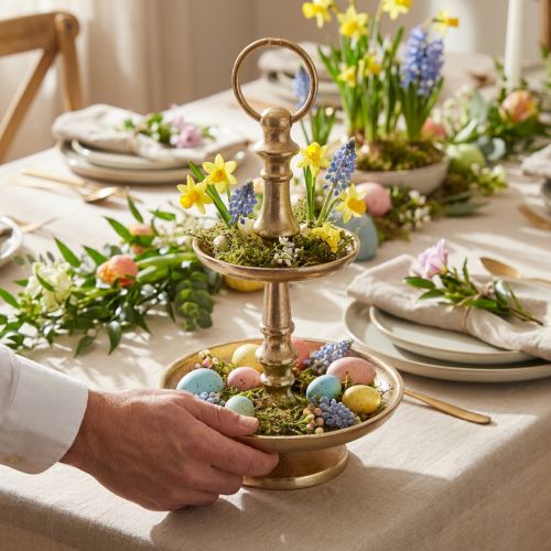 Mini etagère metalen decoratie goud mat 2-laags tafeldecoratie H22cm | Floristik24.nl