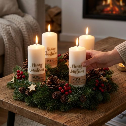 Kerstpilaarkaarsen, set van 4, wit en goud, 60x130 mm - Feestelijke decoratie, pure natuurlijke was | Floristik24.nl