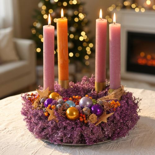 Decoratieve krans, gedroogde bloemen, metallic paars Lepidium, wandkrans, Ø33cm, woonaccessoire | Floristik24.nl