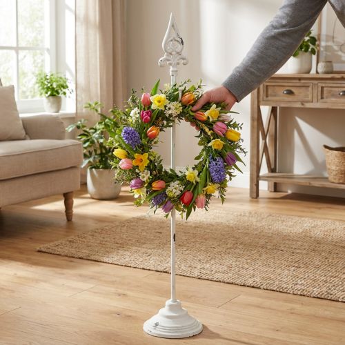 Kranshouder wit shabby chic kransstandaard 1 haak H76cm | Floristik24.nl