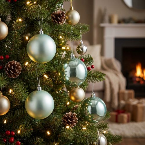 Kerstbal kunststof lichtgroen assorti Ø10cm 4 st | Floristik24.nl