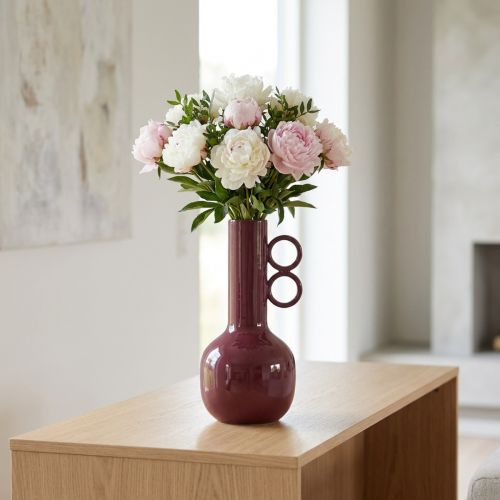 Moderne, artistieke vaas met een lange hals en ronde handvatten voor stijlvolle interieurs, 24 cm. | Floristik24.nl