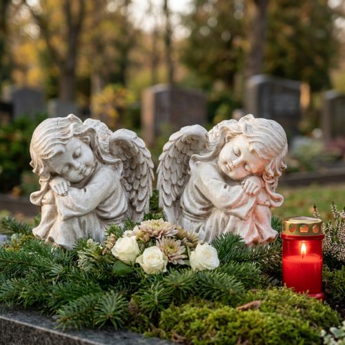 Treurende engel zittend decoratief figuur crème 6,5×5×7,5cm 2 stuks | Floristik24.nl