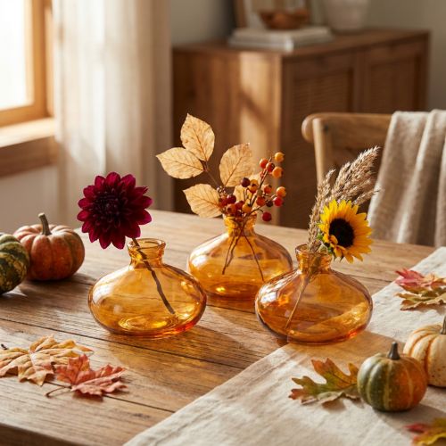 Mini glazen vaasjes, bolvormig, plat, in oranje, Ø9cm, 6 stuks | Floristik24.nl