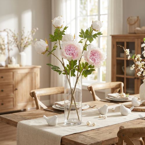 Decoratie Pioenrozen Roze 3 Bloemen Lange Steel L80cm 2st | Floristik24.nl
