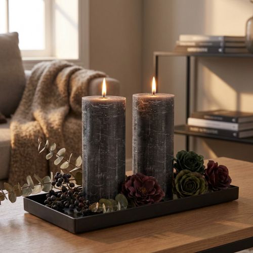 Elegante antraciete pilaarkaarsen 85x200mm - Rustiek design, lange brandduur, set van 2 voor stijlvolle decoratie | Floristik24.nl