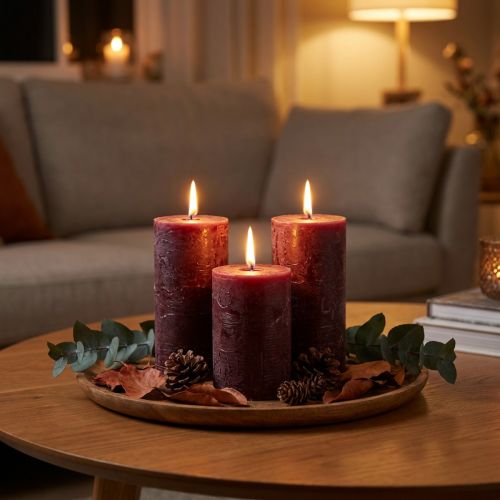 Set van 4 Bourgondische pilaarkaarsen, effen kleur, 70x120mm - Decoratieve kaarsen voor huiselijke sfeer en wellness | Floristik24.nl