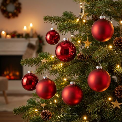 Kerstbal, boomversiering, kerstbal rood H8.5cm Ø7.5cm echt glas 12st | Floristik24.nl