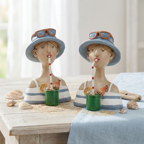 Vrouwelijke buste cocktail blauw witte decoratieve figuren H10,5cm 2st | Floristik24.nl