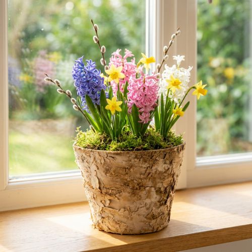 Ronde plantenbak, natuurlijke decoratie, boomschors, berkenpot, Ø12cm H10cm, 5 stuks | Floristik24.nl