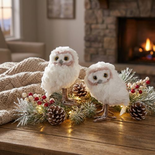Winterdecoratie, decoratieve uilenbeeldjes om neer te zetten, wit, 15 cm, 2 stuks | Floristik24.nl