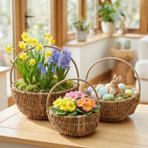 3-delige wilgentenen mandenset, natuurlijke kleuren met handvatten, vintage plantenmanden Ø32/28/22cm, decoratieve mand, geschenkmand, paasmand | Floristik24.nl