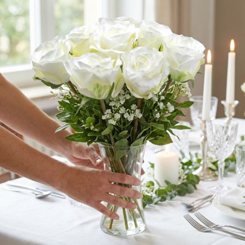 Decoratieve rozenzijdenbloemen in een bosje crème 36cm 8 st | Floristik24.nl
