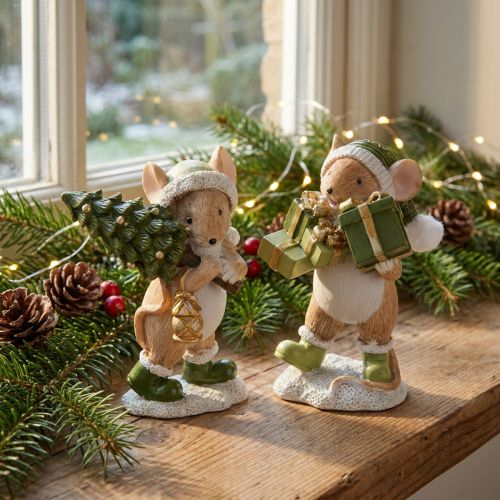 Kerstmuizen decoratie muis groen bruin H8cm 2 stuks | Floristik24.nl
