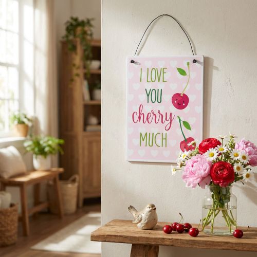 Hangbord "Kers" 17cm x 12cm 4 stuks - Decoratief bord met een fruitige liefdesverklaring | Floristik24.nl