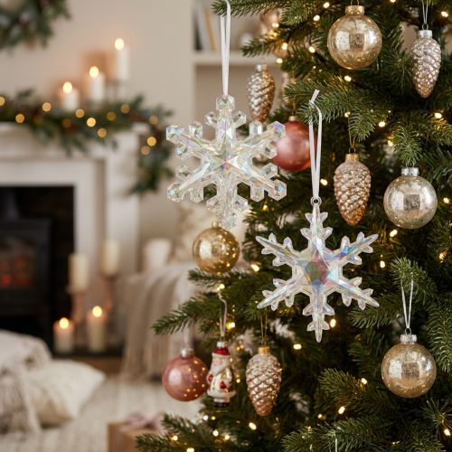 Decoratieve sneeuwvlokken, winterdecoratie, iriserend, Ø14–15cm, 2 stuks | Floristik24.nl