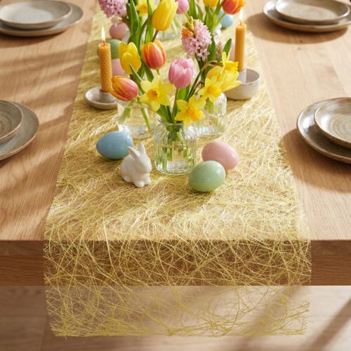Deco fleece Sizoweb tafelloper geel 30cm 5m | Floristik24.nl