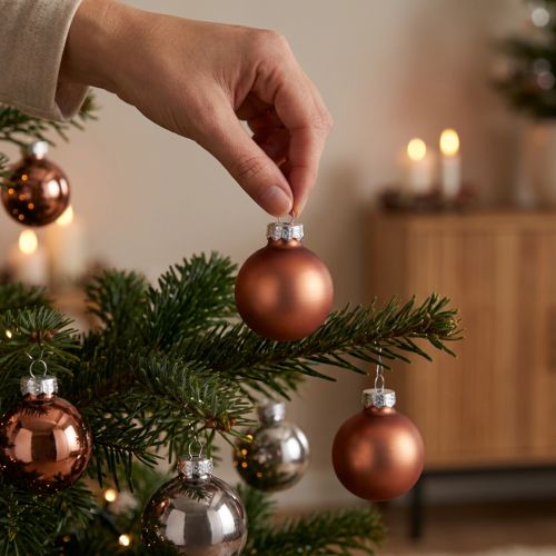 Mini kerstballen zilver abrikoos glas Ø3cm 22 st | Floristik24.nl