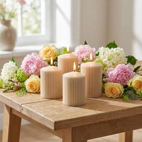 Stompkaarsen beige groefkaars 70/90mm 4 st | Floristik24.nl