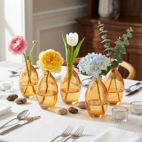 Bolvormige vaas glas mini vaasjes oranje Ø7cm H12cm 6 stuks | Floristik24.nl