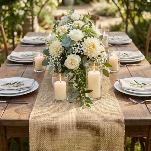 Natuurlijke tafelloper met jute, decoratieve stof 29×450cm - Elegante tafelloper voor uw feestelijke decoratie | Floristik24.nl