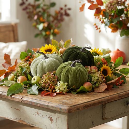 Herfstdecoratie pompoen, lichtgroen, groen, donkergroen, Ø13cm, 3 stuks | Floristik24.nl