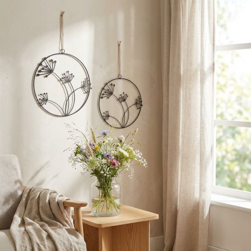 Decoratieve metalen ring, zwart, hangende decoratie, bloemen, Ø23cm, set van 2, zomerse wanddecoratie | Floristik24.nl
