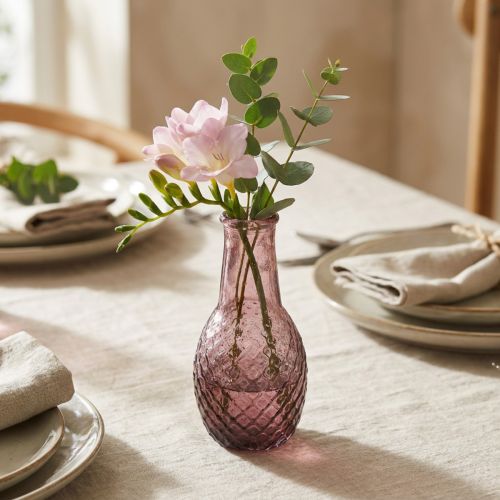Mini vaasje van paars glas, bloemenvaasje van glas met diamanten, Ø6cm H12cm | Floristik24.nl