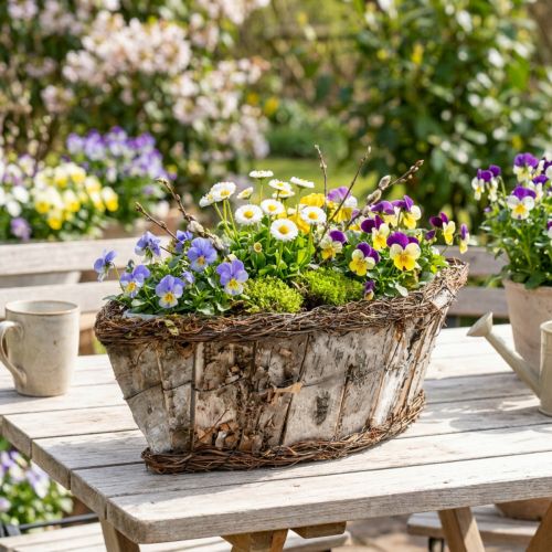 Artikel Plantenschaal ovale jardiniere berkenschorsranken 36x13x12cm