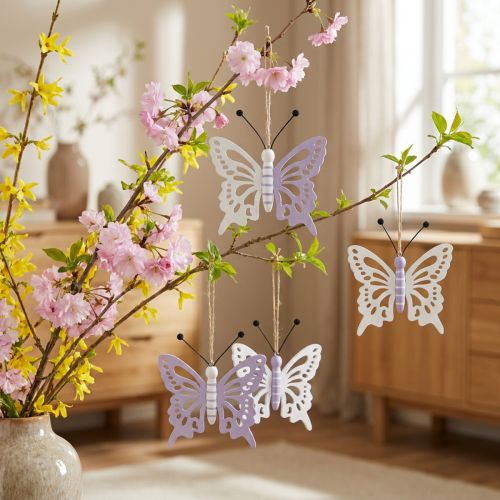 Decoratieve hanger vlinders hout paars/wit 12×11cm 4 st | Floristik24.nl