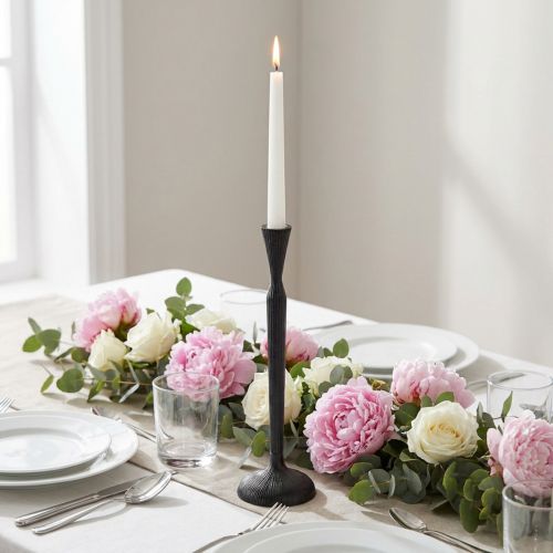 Kandelaar Zwart Metalen Kandelaar Ø12cm H46cm | Floristik24.nl