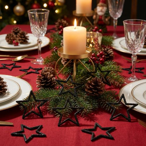 Strooidecoratie kerststerren zwart glitter Ø4cm 120 st | Floristik24.nl