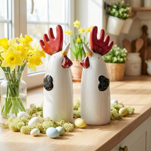 Keramiek Haan Keukendecoratie Kip Wit H23cm 2 st | Floristik24.nl