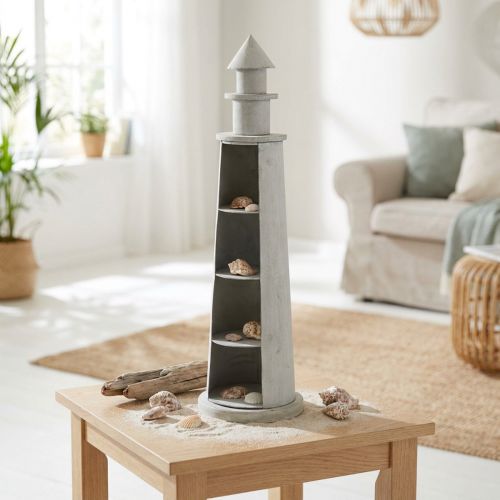 Vuurtoren Shabby Chic Crème Zomerdecoratie Maritiem Ø14,5cm H51cm | Floristik24.nl