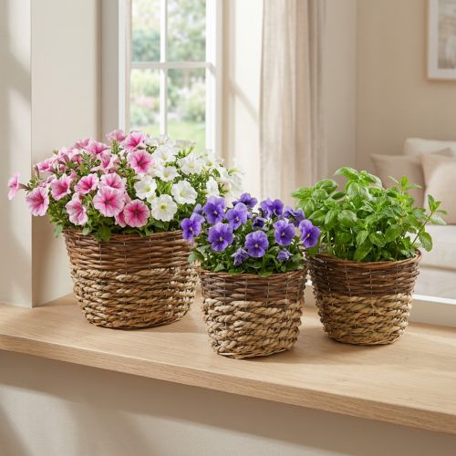 Natuurmand voor opplant, manddecoratie, plantenschalen naturel L21/19/16cm H21/19/16cm set van 3 | Floristik24.nl