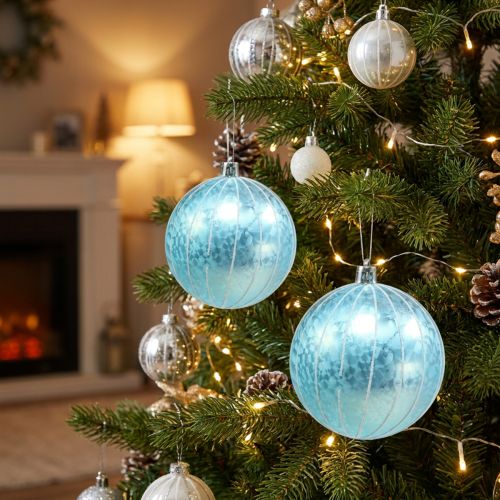 Kerstbal kunststof blauw-turkoois Ø8cm 2st | Floristik24.nl