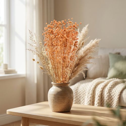 Decoratieve gedroogde vlasbloemen, abrikoos, naturel, 80 g, boho decoratie | Floristik24.nl