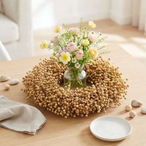Boho decoratieve krans, vlas decoratieve krans, natuurlijke krans, droog, Ø28cm | Floristik24.nl